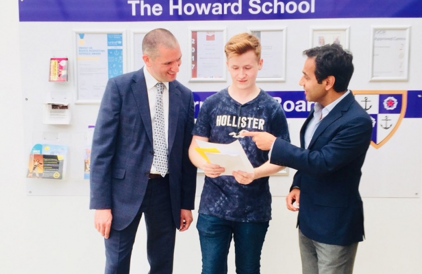 Rehman visits Howard School on A-level results day