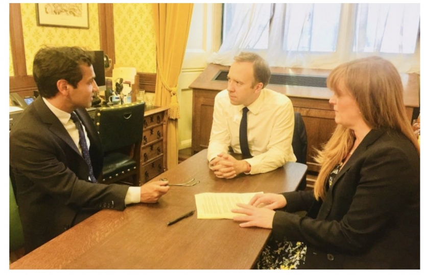 Picture of previous meeting between Health Secretary Matt Hancock, Kelly Tolhurst MP and Rehman