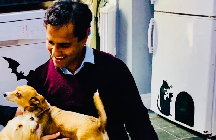 Rehman pictured with dogs at Animals Lost and Found in Kent