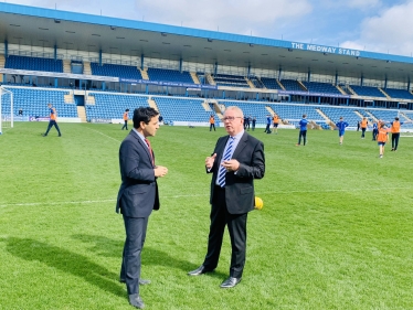 Rehman at Priestfield Stadium with Gills Chairman